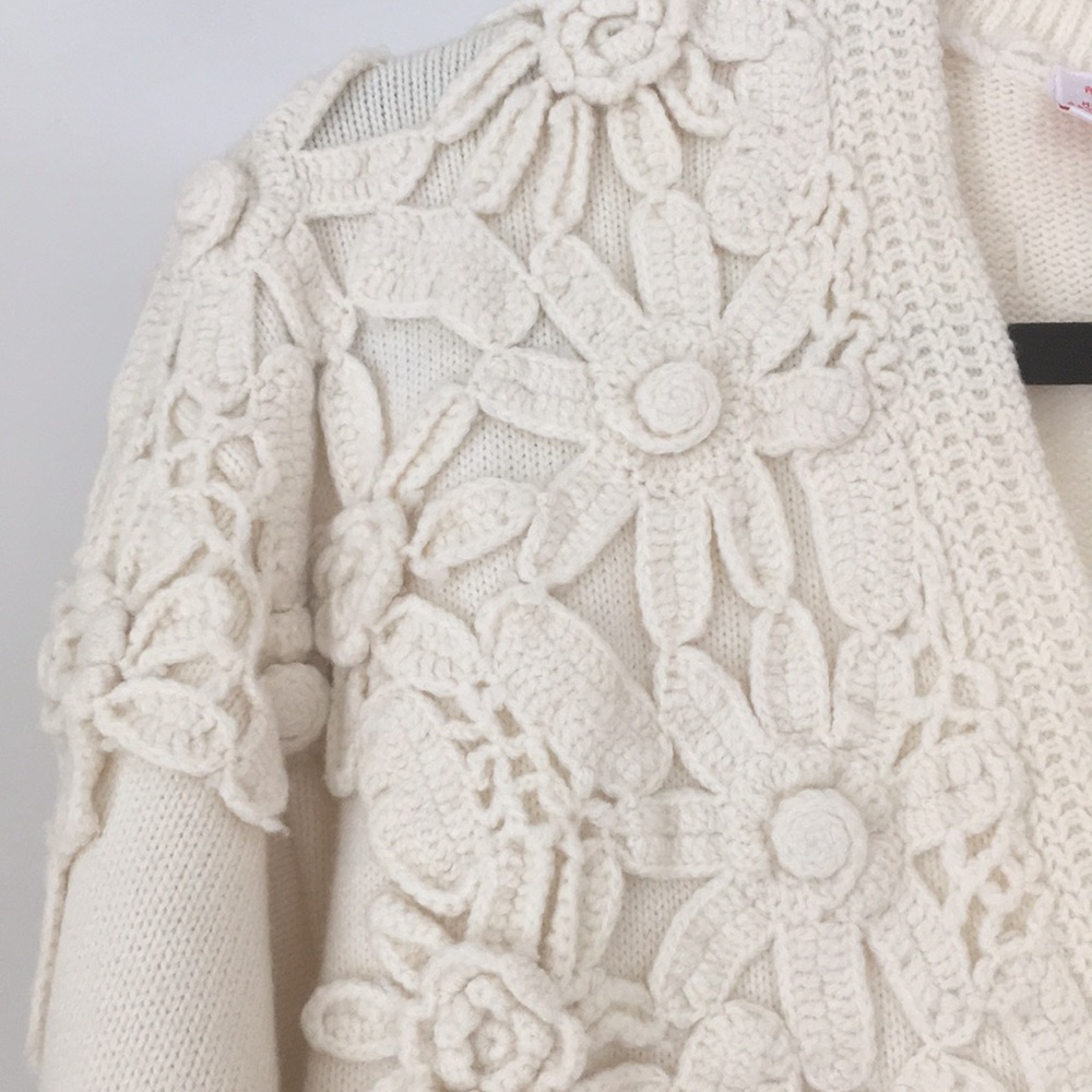 Vintage Chunky Embroidered Lambswool Cardigan